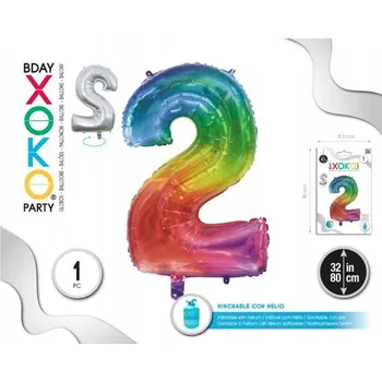 Balónek Fóliový balónek vícebarevný číslice 2, 32''/80 cm