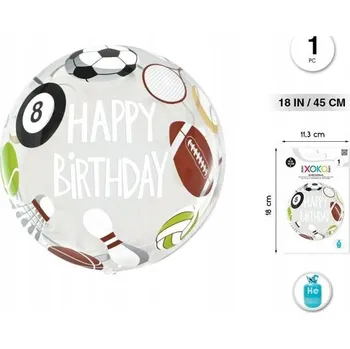 Balónek Fóliový balónek kulatý Všechno nejlepší k narozeninám, sportovní motiv, 45 cm