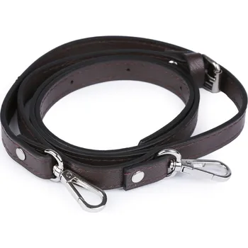 Kabelka Dlouhý koženkový popruh / ucho s karabinami na kabelku - tmavě hnědé + nikl karabina