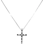 Zlatý Přívěsek Kříž s Černými a Bílými Diamanty 2050349