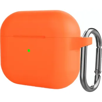 Pouzdro na mobilní telefon Silikonový ochranný obal s karabinou pro AirPods 3 - oranžový