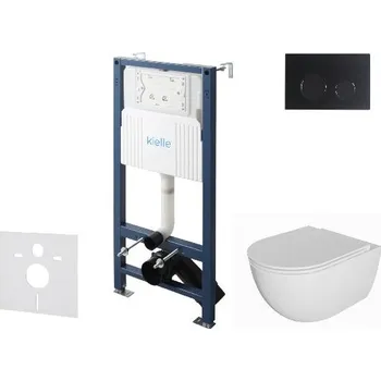 kielle Genesis New - Set předstěnové instalace, klozetu Oudee, Rimless, sedátka softclose a tlačítka Gemini New II, matná černá 30528SS06