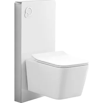 WC sada CERANO - Kompletní WC set sanitární splach. modul - bílá matná + WC závěsné Forte, Rimless + Slim/UF sedátko - bílá lesklá - 51x36 cm
