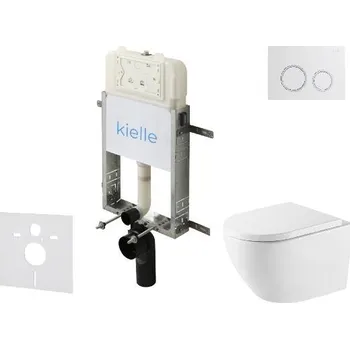 kielle Genesis New - Set předstěnové instalace, klozetu Oudee, Vortex Rimless+, sedátka softclose a tlačítka Gemini New II, lesklá bílá/chrom 30528SZ67