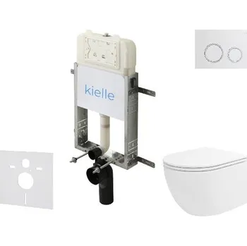 kielle Genesis New - Set předstěnové instalace, klozetu Oudee, Vortex Rimless+, sedátka softclose a tlačítka Gemini New II, lesklá bílá/chrom 30528SZ31