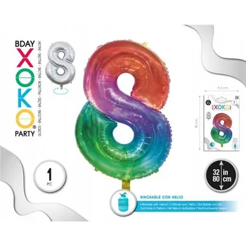 Balónek Fóliový balónek vícebarevný číslice 8, 32''/80 cm