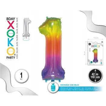 Balónek Fóliový balónek - vícebarevný - číslice 1, 42''/110 cm