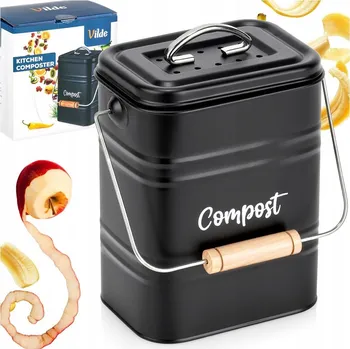 Odpadkový koš Kuchyňský kompostér malý odpadkový koš s uhlíkovým filtrem, kovový, 5 l