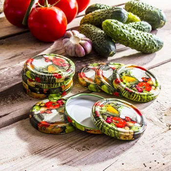Kovové víčko na sklenice ODELO VEGETABLES GREEN 6,6 cm (10 kusů)