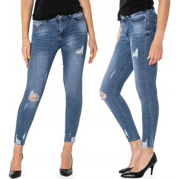 Džíny Dámské Úzké Nohavice s Vysokým Pasem Strečové s Oděrkami a Děrami S5586 29