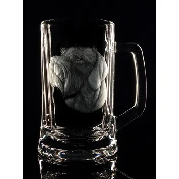 Sklenice Pivní třetinka s uchem s Českým Fouskem (hlava) - ručně ryté (broušené), dárek pro myslivce