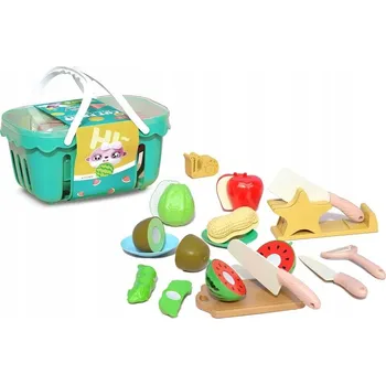 Obraz Sada ovoce a zeleniny s příslušenstvím na krájení v košíku