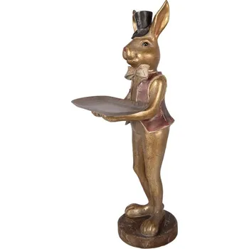 Zlatá antik dekorace králík s podnosem - 19*15*52 cm