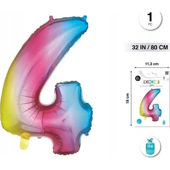 Balónek Fóliový balónek - vícebarevný - číslice 4, velikost 32''/80 cm