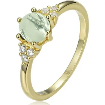 Prsten Dámský stříbrný zlacený prsten s mechovým achátem STRP0662F