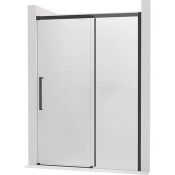 CERANO - Sprchové posuvné dveře Lantono - pravá - 8 mm - Soft-Close - černá matná, mléčné sklo - 150x195 cm
