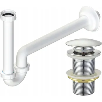 Sifon Umyvadlová sada: trubkový sifon + stříbrná výpusť Klik-Klak bez přepadu