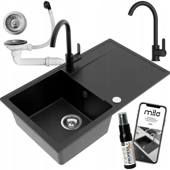 Granitový dřez Granitový dřez Milo Puro jednokomorový černý obdélníkový se baterií