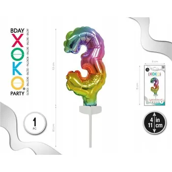 Balónek Fóliový balónek barvy duhy číslice 3, velikost 4''/11 cm