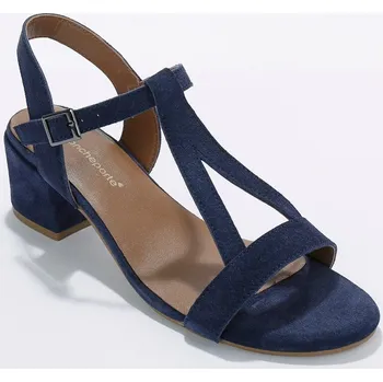 Dámské sandále Kožené páskové sandály na podpatku nám. modrá 39