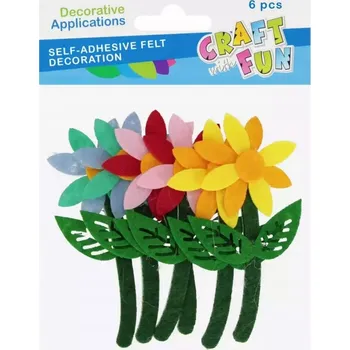 samolepka CRAFT WITH FUN DEKORATIVNÍ OZDOBA SAMOLEPKY PLSTĚNÉ KVĚTY SADA 6 KS
