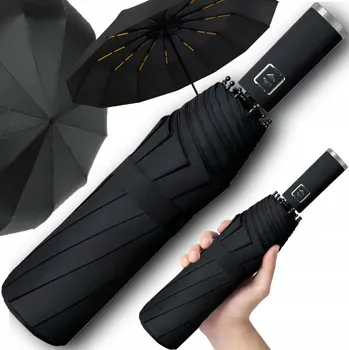 Deštník Automatický skládací deštník černý XL s pouzdrem, zesílený