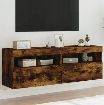 Televizní stolek Nástěnné TV skříňky s LED, 2 ks, kouřový dub, 60x30x40 cm