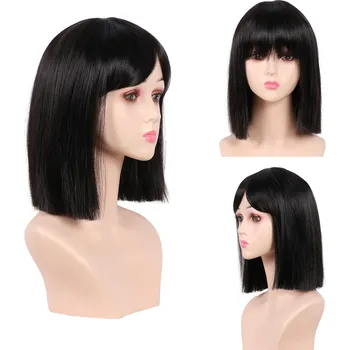Paruka Meiriyfa Krátká rovná paruka Bob s ofinou černá 30 cm