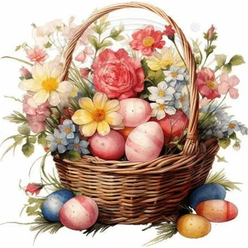 Textilní nažehlovací páska Dante Nažehlovačka Košík s kraslicemi 5 - 6 x 6 cm