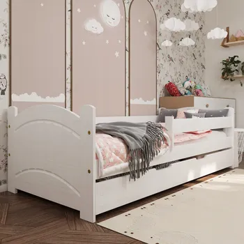 Dětská postel bílá 180x80 cm Ania se zásuvkou, zábranou a dřevěným roštem
