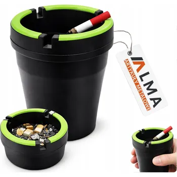 Popelník POPELNÍK NA AUTOMOBILOVÁ VÍTR VYSOKÝ SE SVÍTÍCÍM ZELENÝM PRUHEM, ČERNÝ