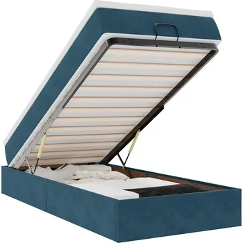 Postel VidaXL Rám postele s podnožkou a matrací, modrý, 90x200 cm, samet