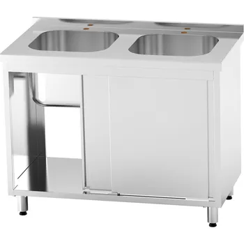 Nerezový dřez Nerezový dvojdřez se skříňkou lisovaný, posuvné dveře 120x70x85cm, (dřez 50x50x30cm)