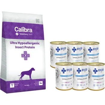 Calibra Veterinary Diets Dog Ultra Hypoallergenic Insect Protein 12kg + ENZO VET Hypoalergenní 6x400g (krůtí, králičí)