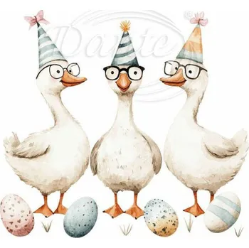 Textilní nažehlovací páska Dante Nažehlovačka Tři husy a kraslice - 6 x 5 cm