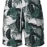 Plavky Urban Classics Pattern Palm Leaves - bílé-zelené, S