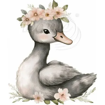 Textilní nažehlovací páska Dante Nažehlovačka Černé káčátko s věnečkem - 10 x 12 cm