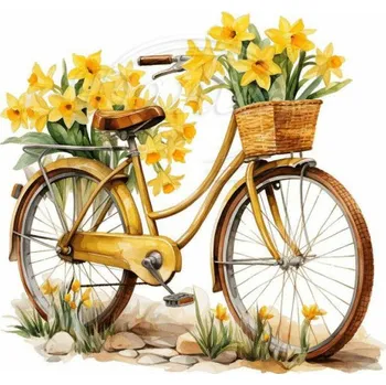 Textilní nažehlovací páska Dante Nažehlovačka Kolo a narcisy - 6 x 6 cm