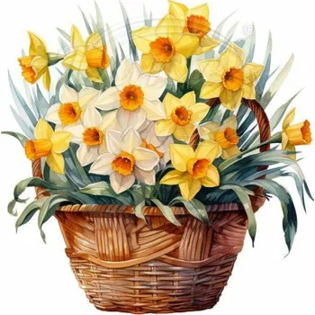 Textilní nažehlovací páska Dante Nažehlovačka Košík s narcisy - 6 x 6 cm