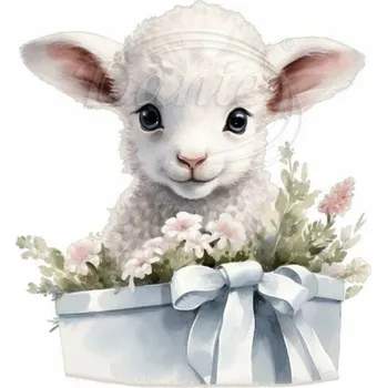 Textilní nažehlovací páska Dante Nažehlovačka Beránek a dáreček - 11 x 12 cm