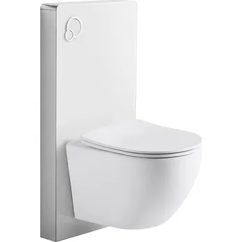 WC sada CERANO - Kompletní WC set sanitární splach. modul - bílá matná + WC závěsné Verde, Rimless + Slim/UF sedátko - bílá matná - 49x36 cm