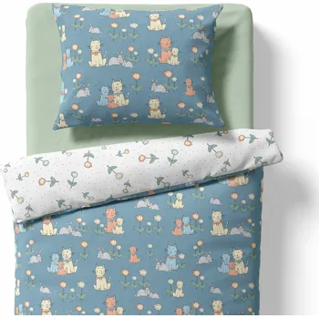 Povlečení Lamatex Dětské povlečení do postýlky – Kočičky – tmavě modrá/bílá