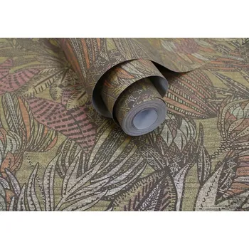 Tapeta TAPETA S KVĚTINAMI HNĚDÁ ORANŽOVÁ RŮŽOVÁ NA VLIESU TAPETY