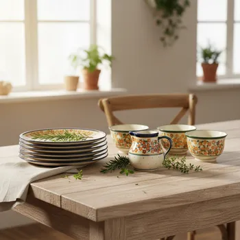 Talíř Kávová sada pro 4 osoby Bolesławiec - dek. DU52 (9 ks)