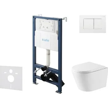 WC sada kielle Genesis New - Set předstěnové instalace, klozetu Nefia, Vortex Rimless+, sedátka softclose a tlačítka Gemini New III, lesklá bílá 30528SS52