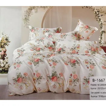 Povlečení Sada povlečení 100% bavlna Mengtianzi B-1667 krémová s růžemi 200 x 220 3 ks