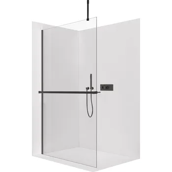 CERANO - Sprchová zástěna Walk-in Onyx Top Cube L/P - 10 mm - hranatá vzpěra + polička/držák na ručníky - černá matná, transparentní sklo - 150x200 cm