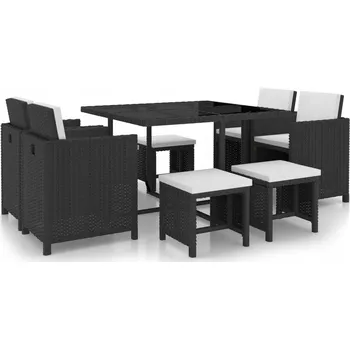 VidaXL 9dílná zahradní souprava s polstry, PE ratan, černá