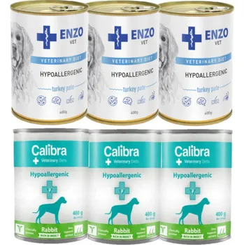 Calibra Veterinary Diets Dog Hypoallergenic Rabbit & Insect 6x400g + ENZO VET Hypoalergenní dieta s krůtím masem pro psy 6x400g
