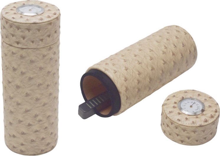 Kulatý humidor s vlhkoměrem a zvlhčovačem - béžový